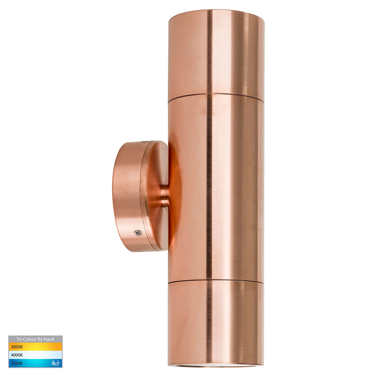 Tivah 2 x 5W CCT 240V GU10 LED Up / Down Wall Light Solid Copper - HV1017GU10T
