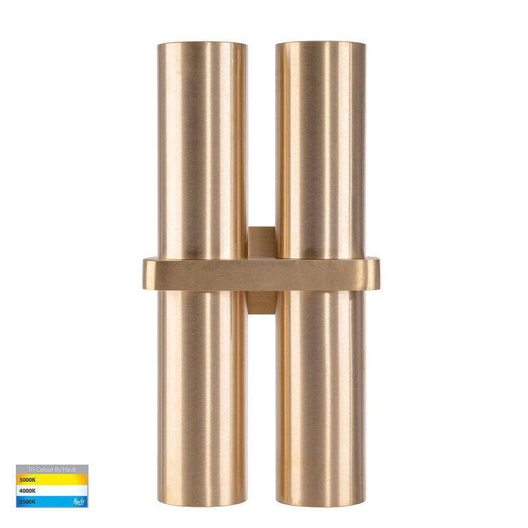 Luz 4 x 9in1 CCT 240V GU10 LED Up / Down Wall Light Solid Brass - HV10592T