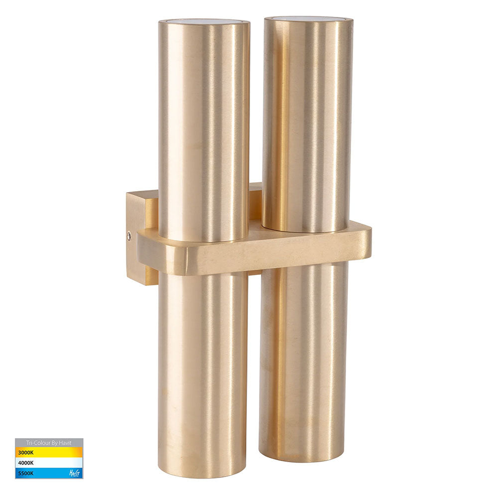 Luz 4 x 9in1 CCT 240V GU10 LED Up / Down Wall Light Solid Brass - HV10592T