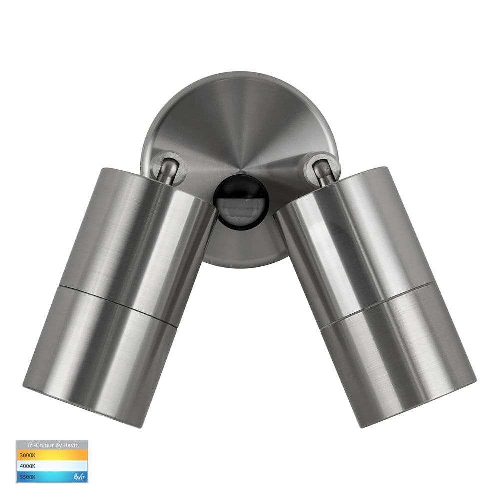Tivah 2 x 12W CCT 240V GU10 LED Double Adjustable Spot Lights With Sensor Stainless Steel - HV1306T-PIR