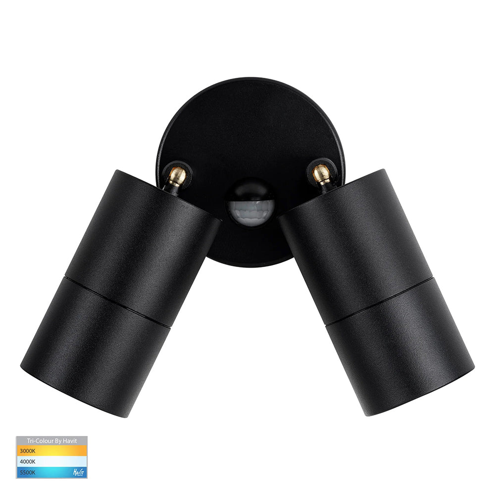 Tivah 2 x 9in1 CCT 240V GU10 LED Double Adjustable Spot Lights With Sensor Black - HV1325T-PIR