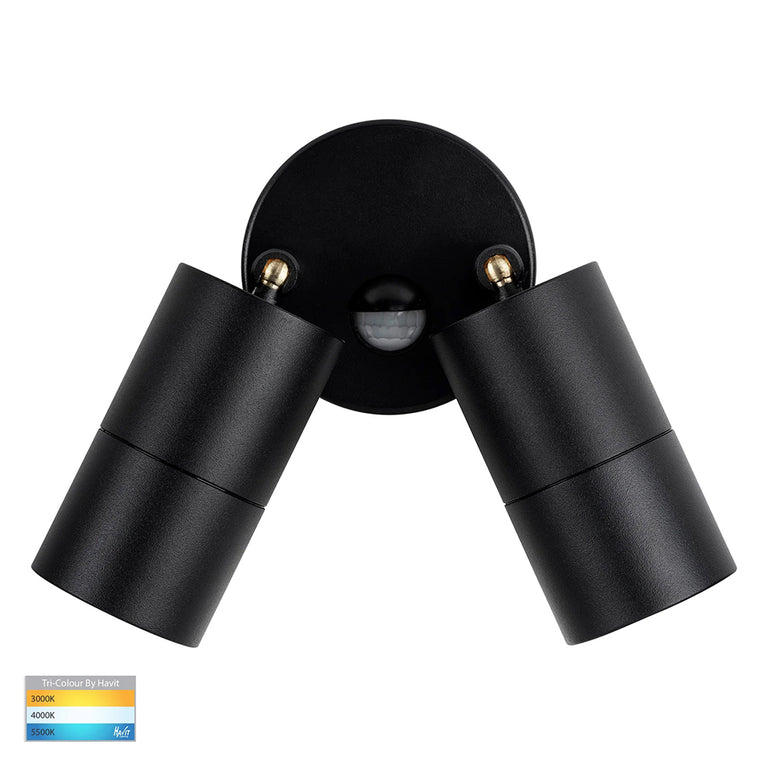 Tivah 2 x 9in1 CCT 240V GU10 LED Double Adjustable Spot Lights With Sensor Black - HV1325T-PIR