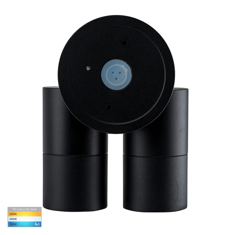 Tivah 2 x 9in1 CCT 240V GU10 LED Double Adjustable Spot Lights With Sensor Black - HV1325T-PIR