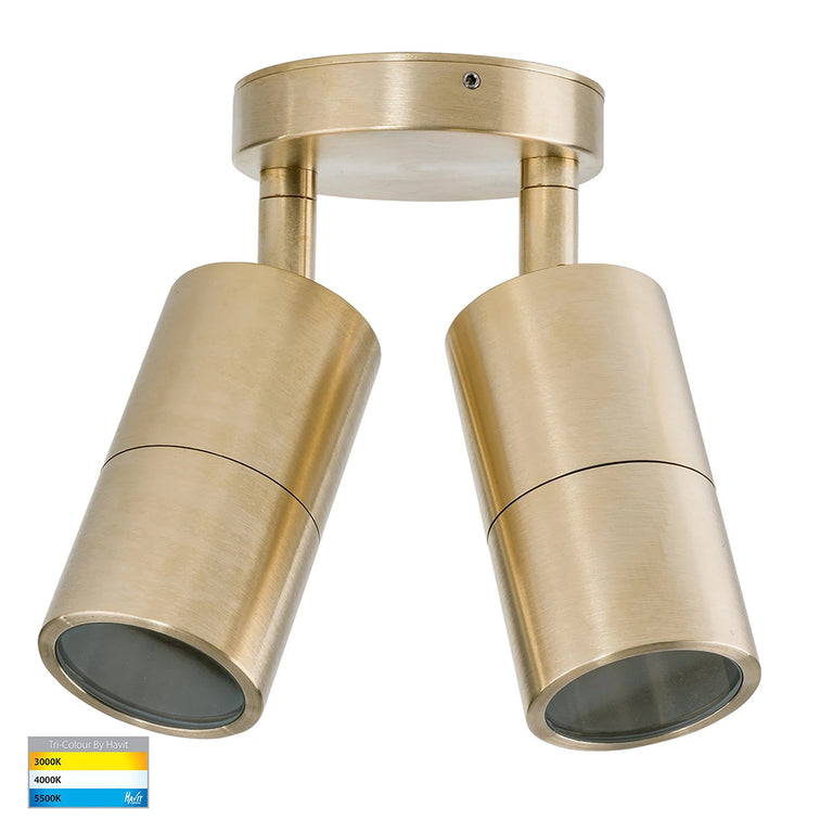Tivah 2 x 9in1 CCT 240V GU10 LED Double Adjustable Wall Light Solid Brass - HV1355T