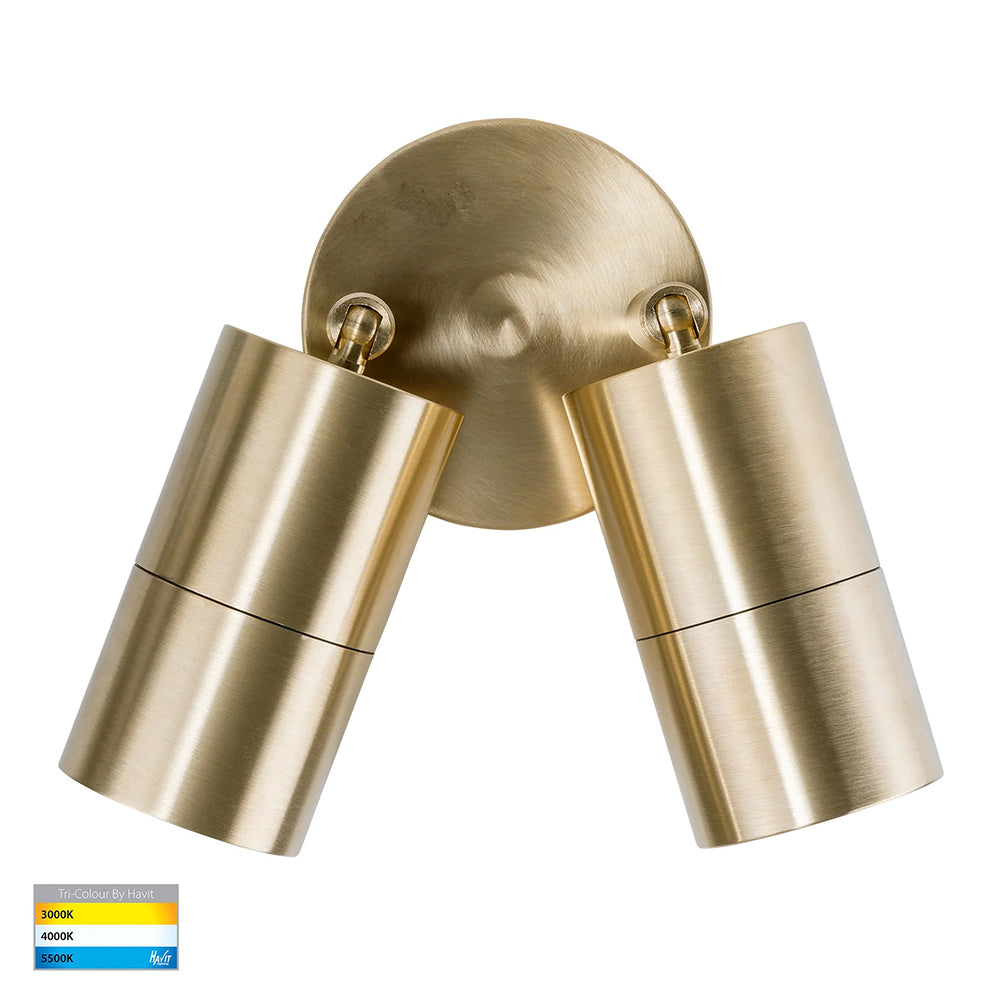 Tivah 2 x 5W CCT 240V GU10 LED Double Adjustable Wall Light Solid Brass - HV1357GU10T