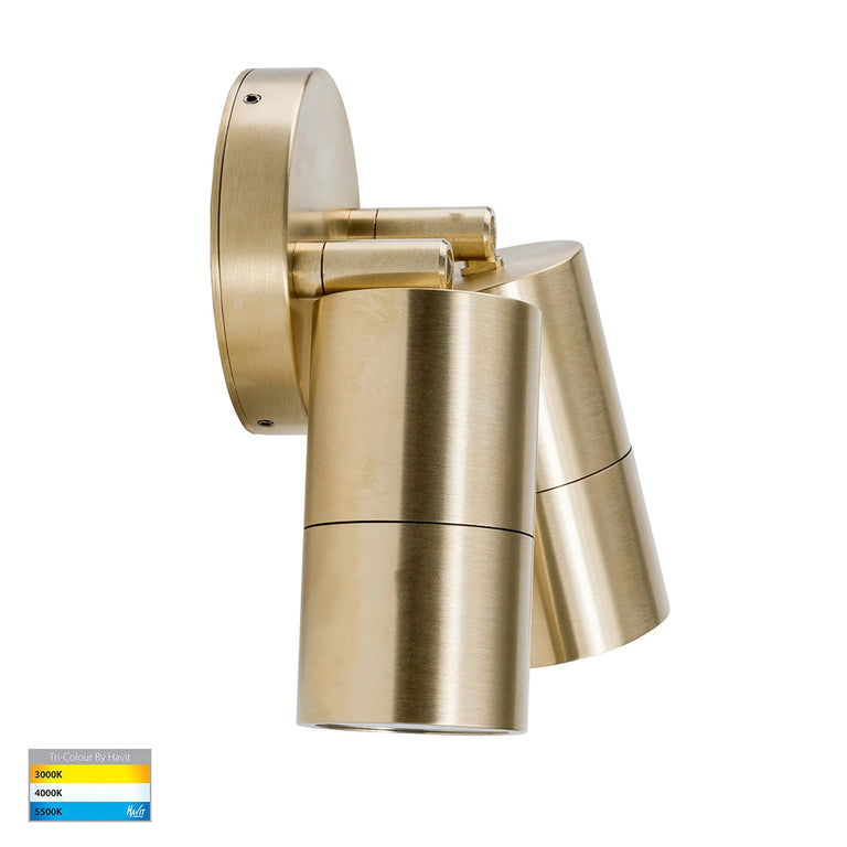Tivah 2 x 9in1 CCT 240V GU10 LED Double Adjustable Wall Light Solid Brass - HV1355T