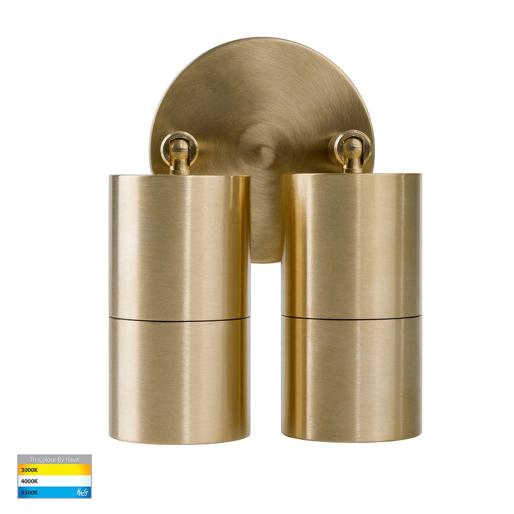 Tivah 2 x 5W CCT 240V GU10 LED Double Adjustable Wall Light Solid Brass - HV1357GU10T