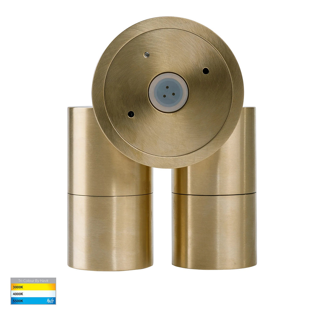 Tivah 2 x 5W CCT 240V GU10 LED Double Adjustable Wall Light Solid Brass - HV1357GU10T