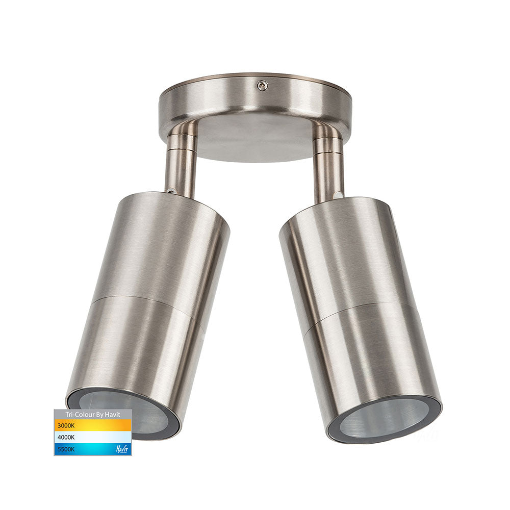 Fortis 2 x 5W 240V GU10 LED Double Adjustable Wall Light 304 Stainless Steel - HV1372T