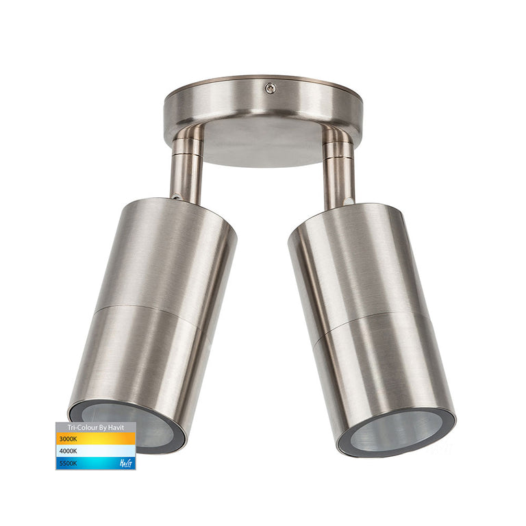 Fortis 2 x 5W 240V GU10 LED Double Adjustable Wall Light 304 Stainless Steel - HV1372T