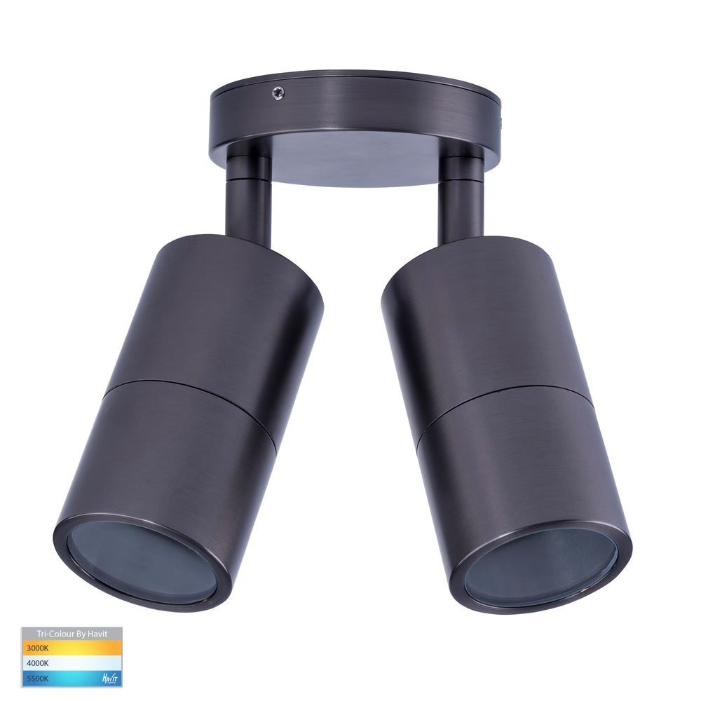 Tivah 2 x 5W CCT 240V GU10 LED Double Adjustable Wall Light Graphite - HV1377GU10T