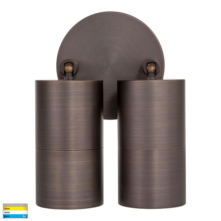 Tivah 2 x 9in1 CCT 240V GU10 LED Double Adjustable Wall Light Antique Brass - HV1395T
