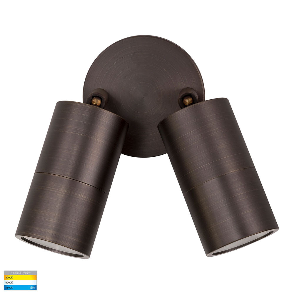 Tivah 2 x 5W CCT 240V GU10 LED Double Adjustable Wall Light Antique Brass - HV1397GU10T
