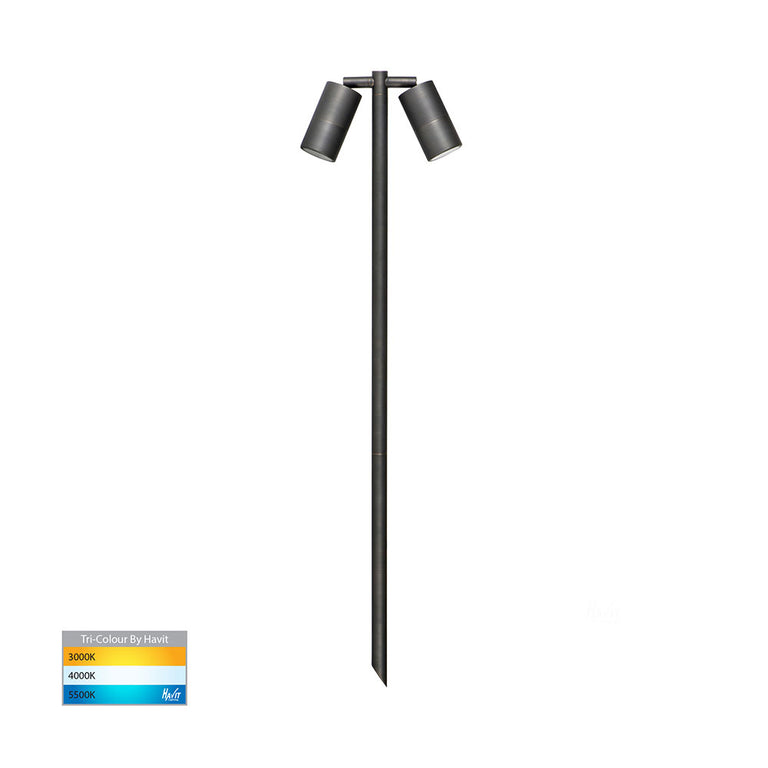 Tivah 2 x 5W CCT 12V DC MR16 LED Double Adjustable Bollard Spike Light Antique Brass - HV1405T-AB