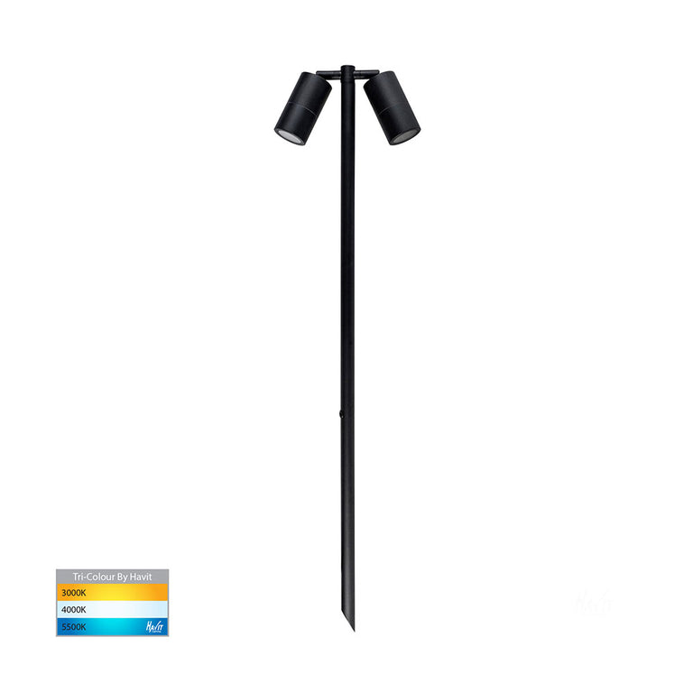 Tivah 2 x 5W CCT 12V DC MR16 LED Double Adjustable Bollard Spike Light Black - HV1425T