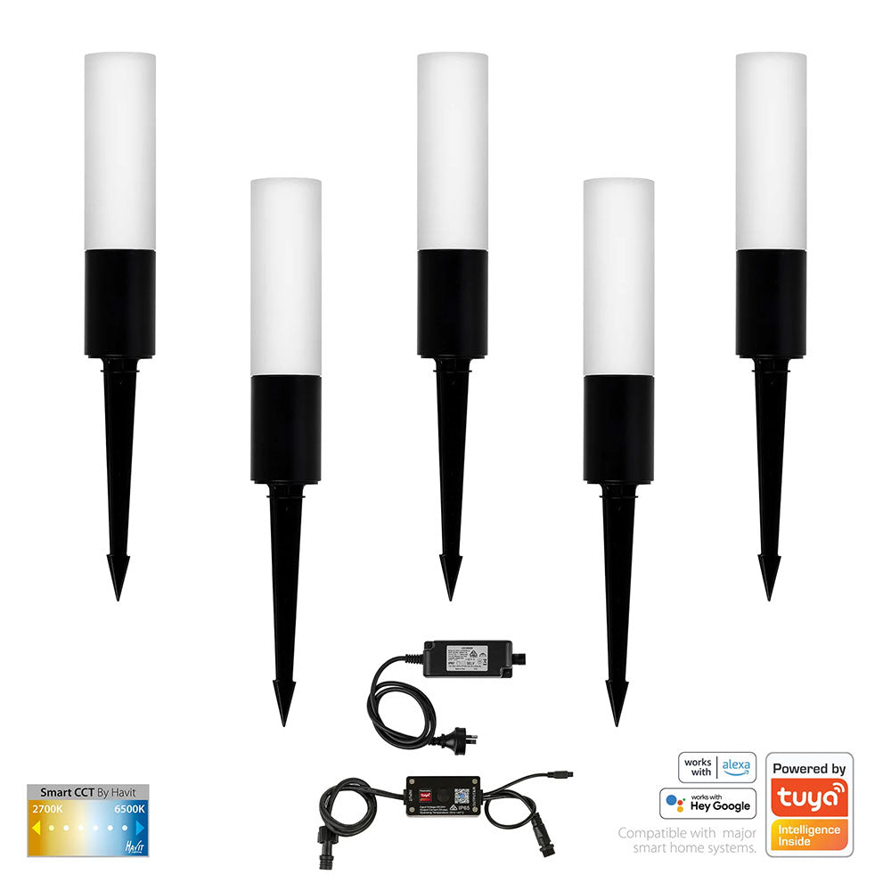 Akril Aluminium CCT LED Garden Spike 5 Light Kit Black - HV1449CCT-BLK-KIT