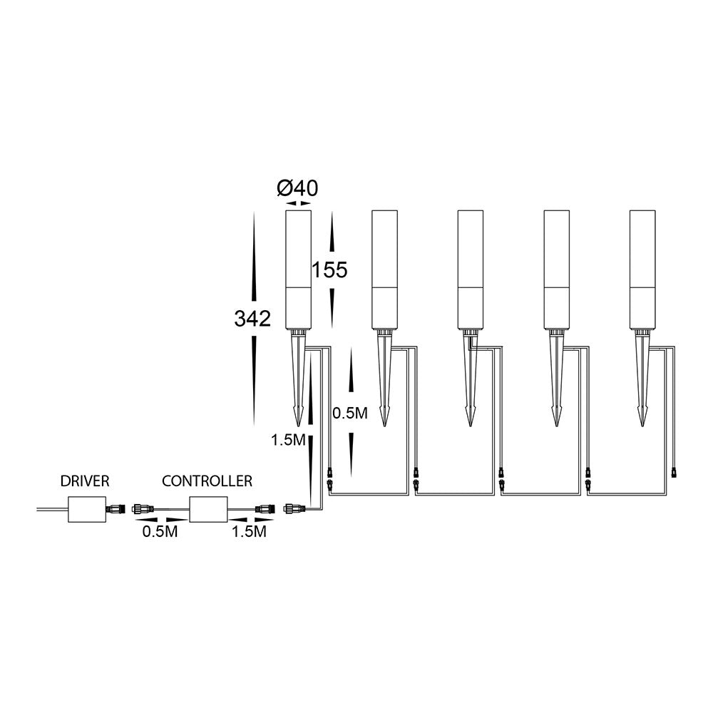 Akril Aluminium CCT LED Garden Spike 5 Light Kit Black - HV1449CCT-BLK-KIT