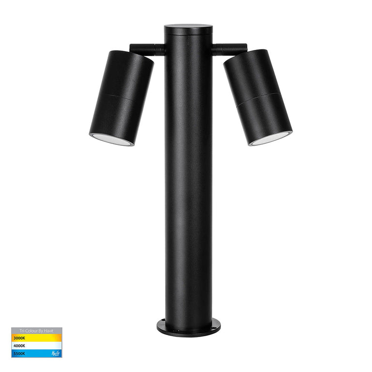Tivah 2 x 5W CCT 12V DC MR16 LED Double Adjustable Bollard Light Black - HV1501T-BLK-12V