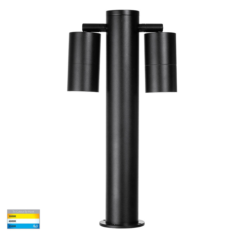 Tivah 2 x 5W CCT 12V DC MR16 LED Double Adjustable Bollard Light Black - HV1501T-BLK-12V
