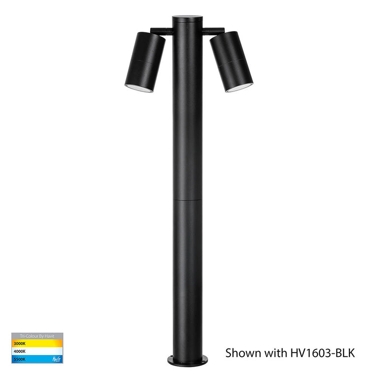 Tivah 2 x 5W CCT 12V DC MR16 LED Double Adjustable Bollard Light Black - HV1501T-BLK-12V