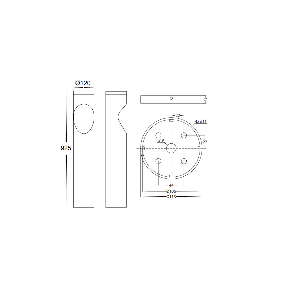 Fedor 12W CCT 240V LED Round 925mm Bollard Black - HV1631T-BLK-240V-RND