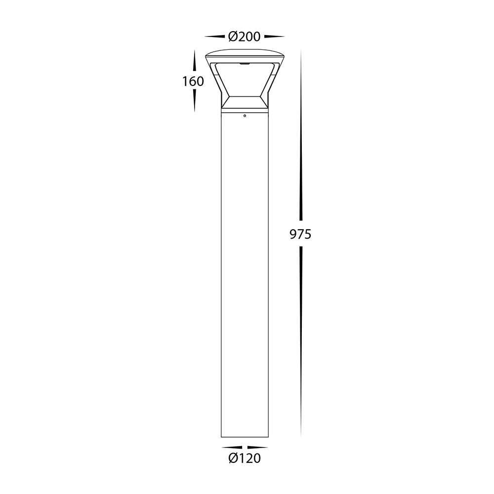 Thema Aluminium Round LED Bollard Light Black - HV1643T-BLK-240V
