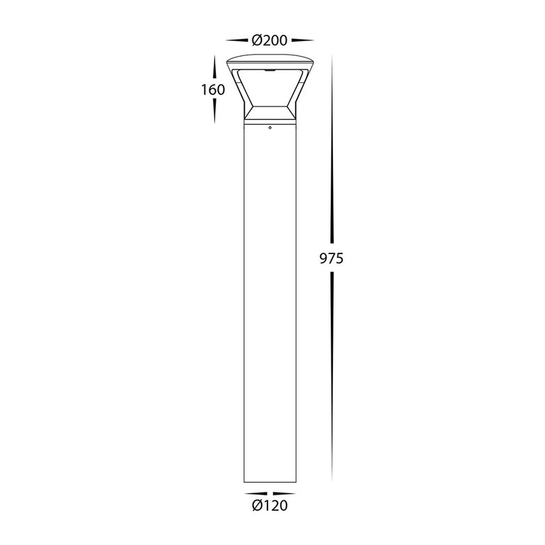 Thema Aluminium Round LED Bollard Light Black - HV1643T-BLK-240V