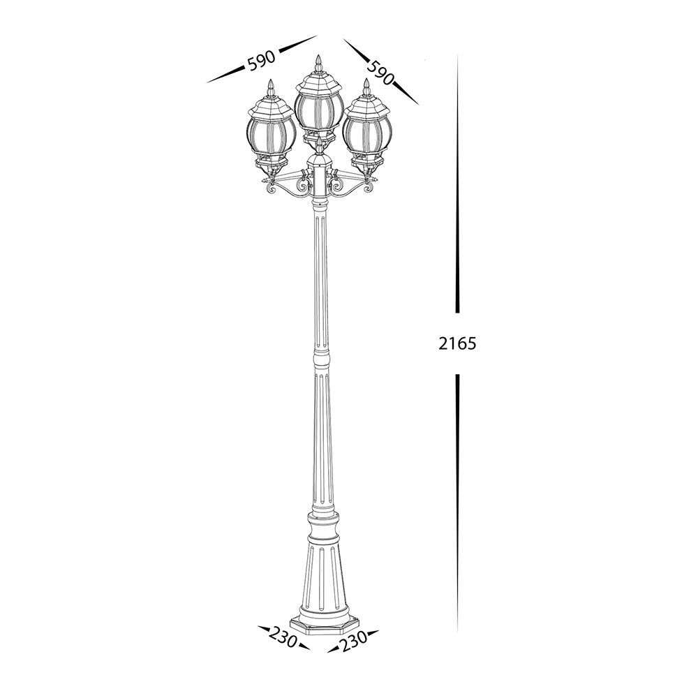 Trener 9W 240V E27 LED Triple Post Light Black - HV1673W-BLK