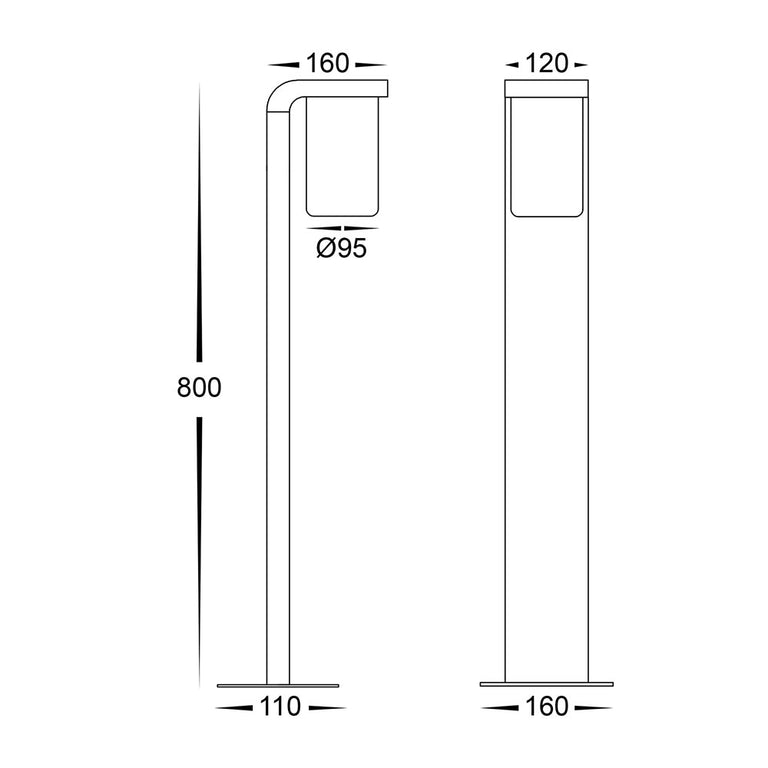 Angela 9W 240V E27 LED Bollard Black - HV1692W-BLK