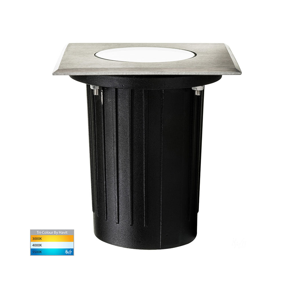 Luta 5W CCT 12V DC MR16 LED Square Adjustable Inground Uplighter Stainless Steel Black - HV1825T-SQ