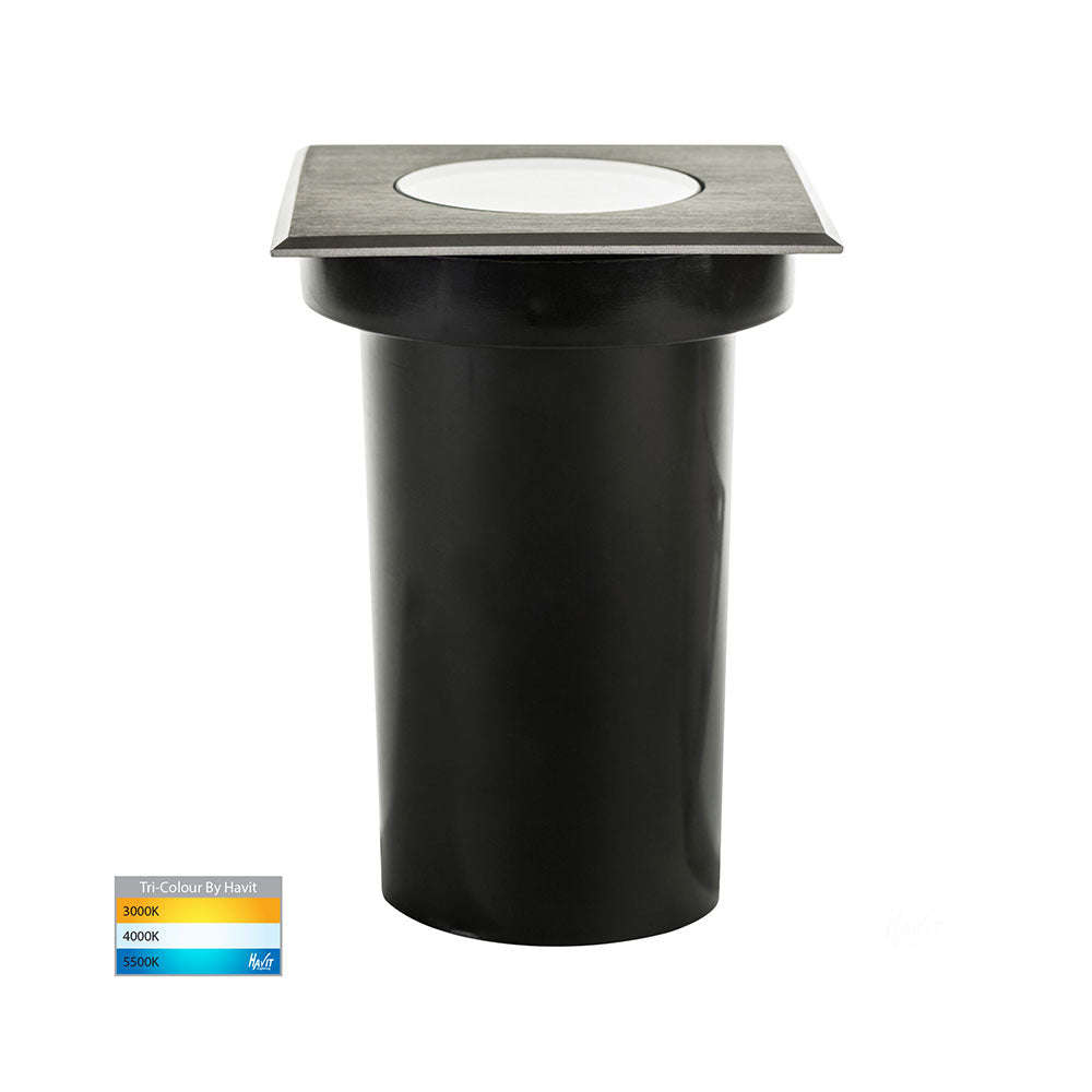 Luta 5W CCT 12V DC MR16 LED Square Adjustable Inground Uplighter Stainless Steel Black - HV1825T-SQ
