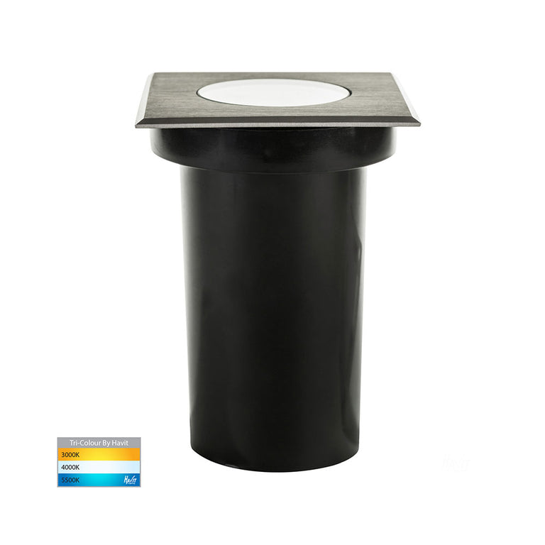 Luta 5W CCT 12V DC MR16 LED Square Adjustable Inground Uplighter Stainless Steel Black - HV1825T-SQ