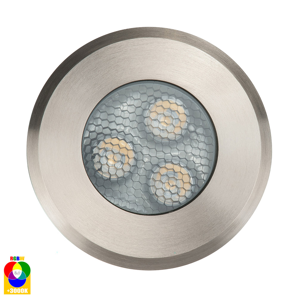 Split 3W RGBW 12V DC LED Round Inground Uplighter Stainless Steel - HV1841RGBW