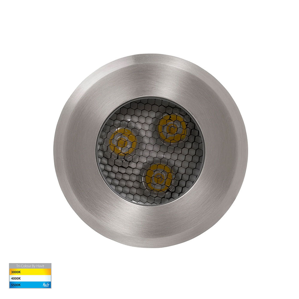 Split 3W CCT 12V DC LED Round Inground Uplighter Stainless Steel - HV1841T