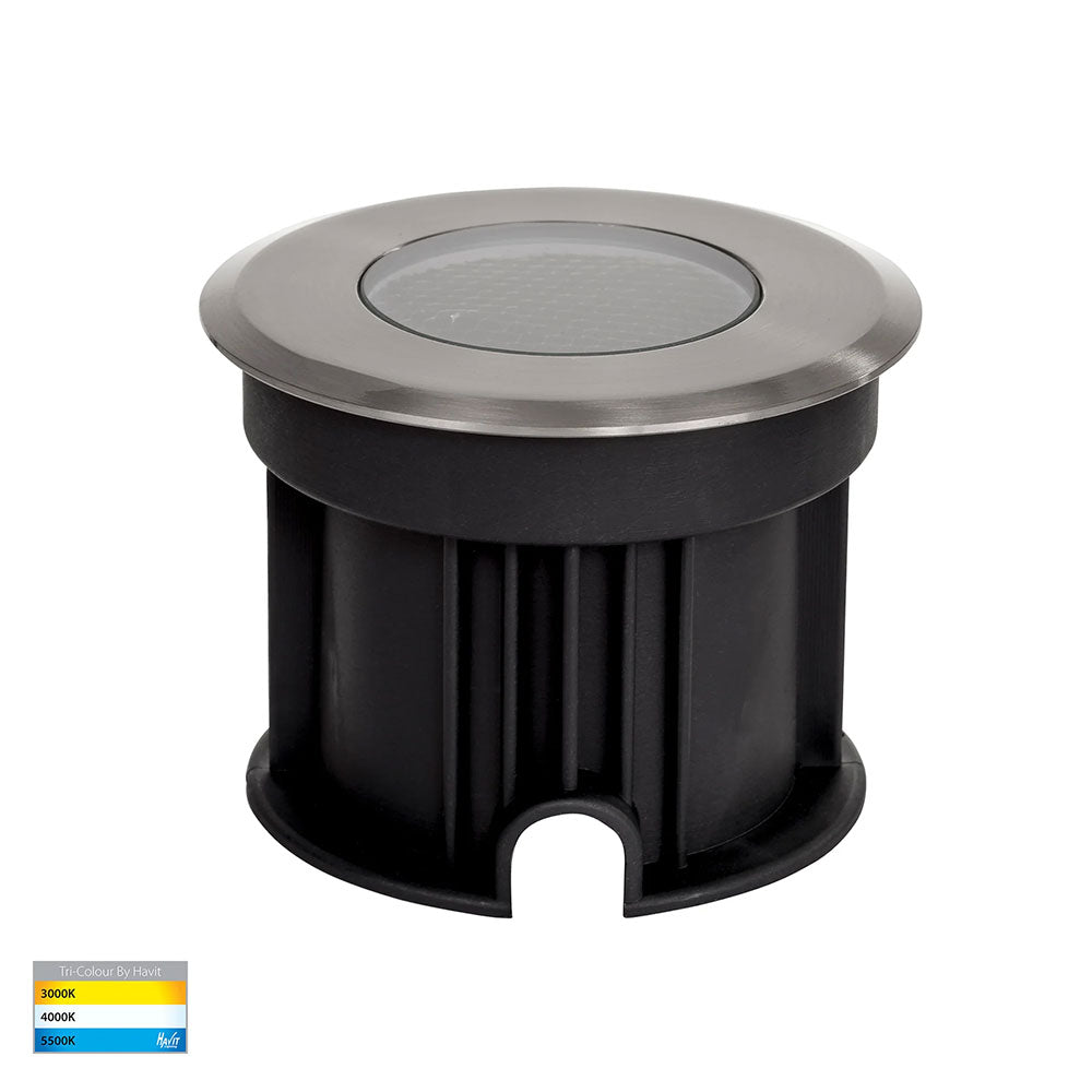 Split 3W CCT 12V DC LED Round Inground Uplighter Stainless Steel - HV1841T