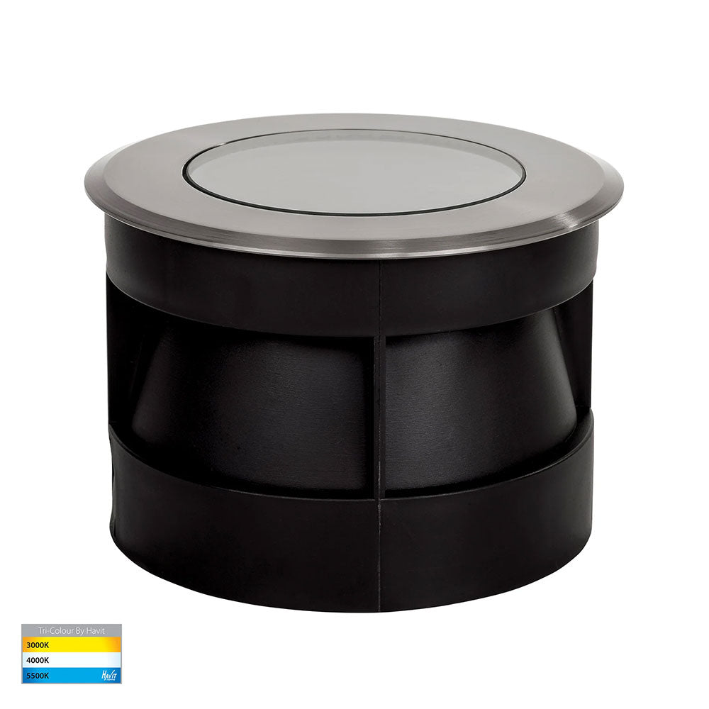 Split 5W CCT 12V DC LED Round Inground Uplighter Stainless Steel - HV1842T