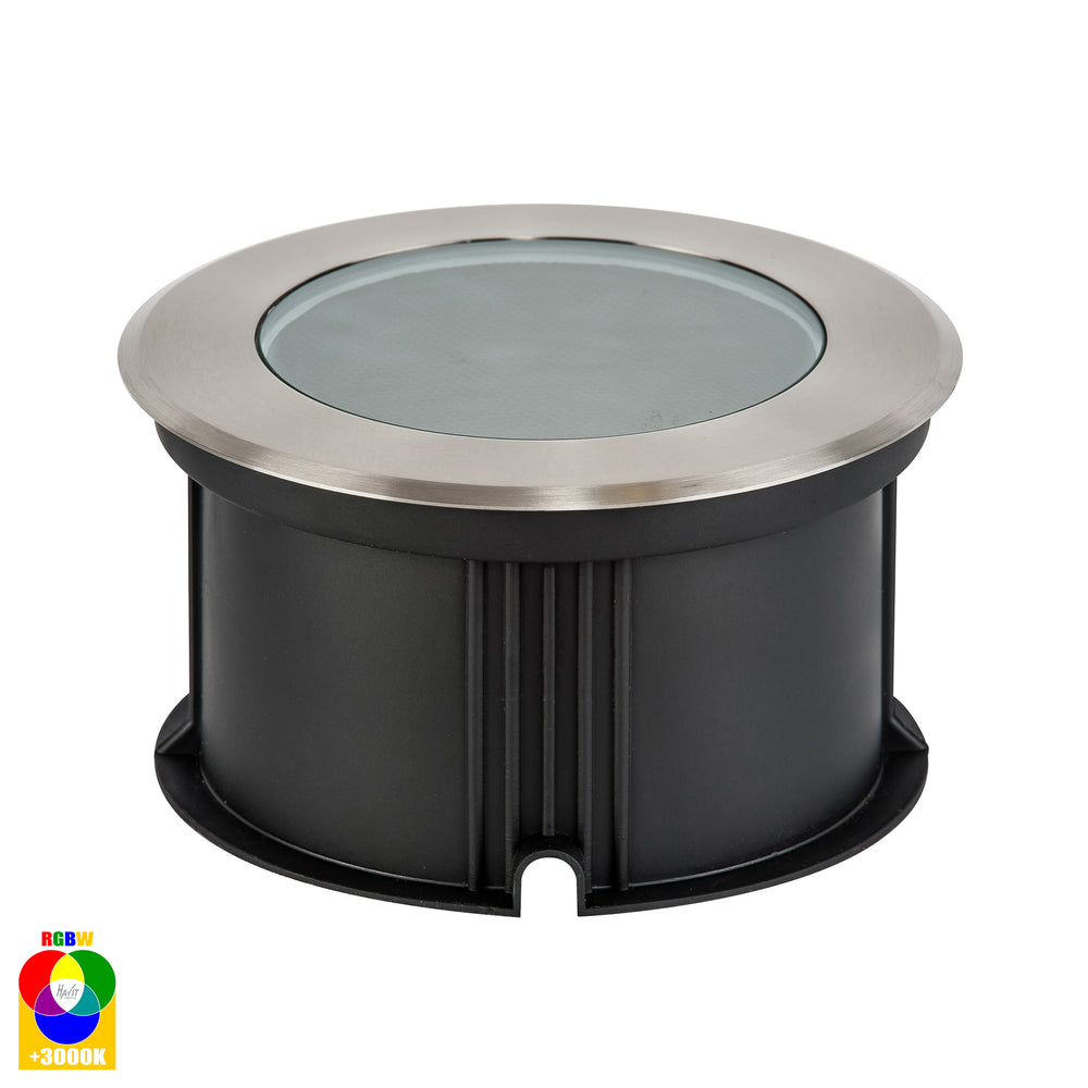 Split 12W RGBW 12V DC LED Round Inground Uplighter Stainless Steel - HV1843RGBW