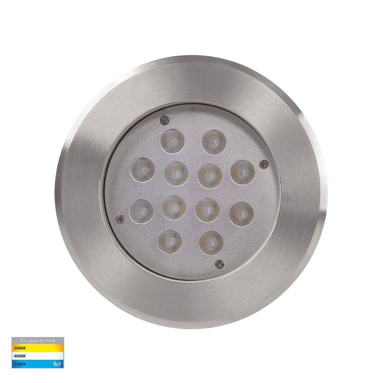 Split 12W CCT 12V DC LED Round Inground Uplighter Stainless Steel / Black - HV1847T