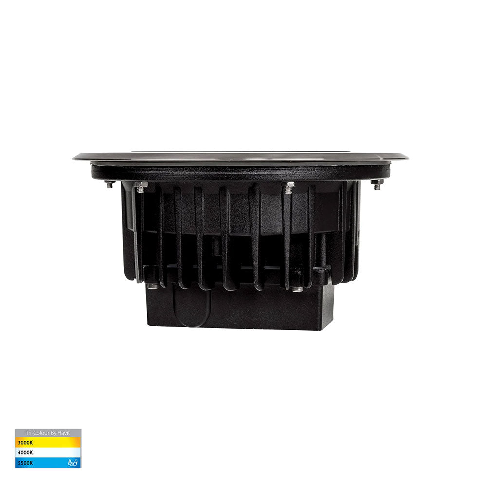 Split 12W CCT 12V DC LED Round Inground Uplighter Stainless Steel / Black - HV1847T
