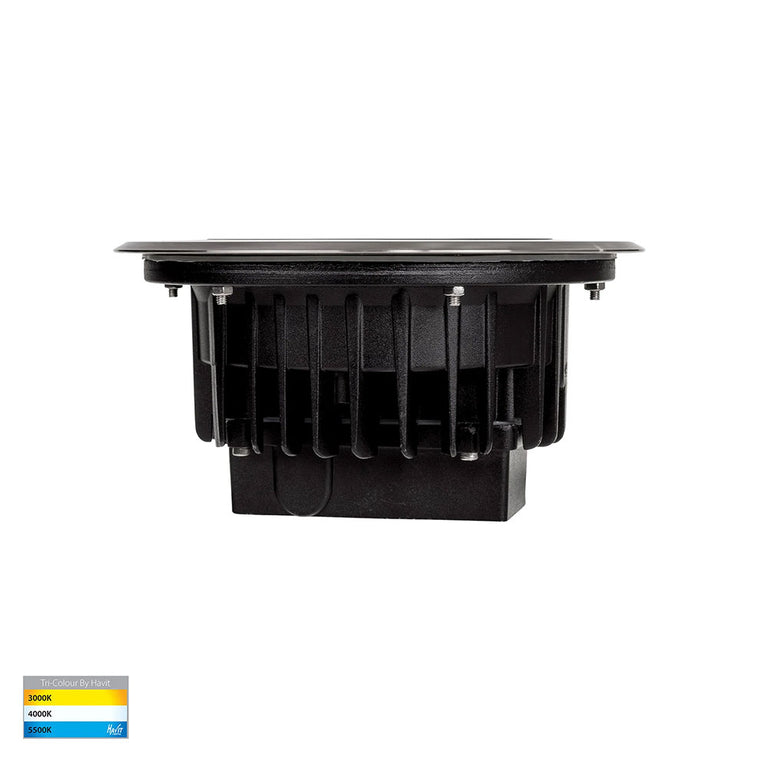 Split 12W CCT 12V DC LED Round Inground Uplighter Stainless Steel / Black - HV1847T