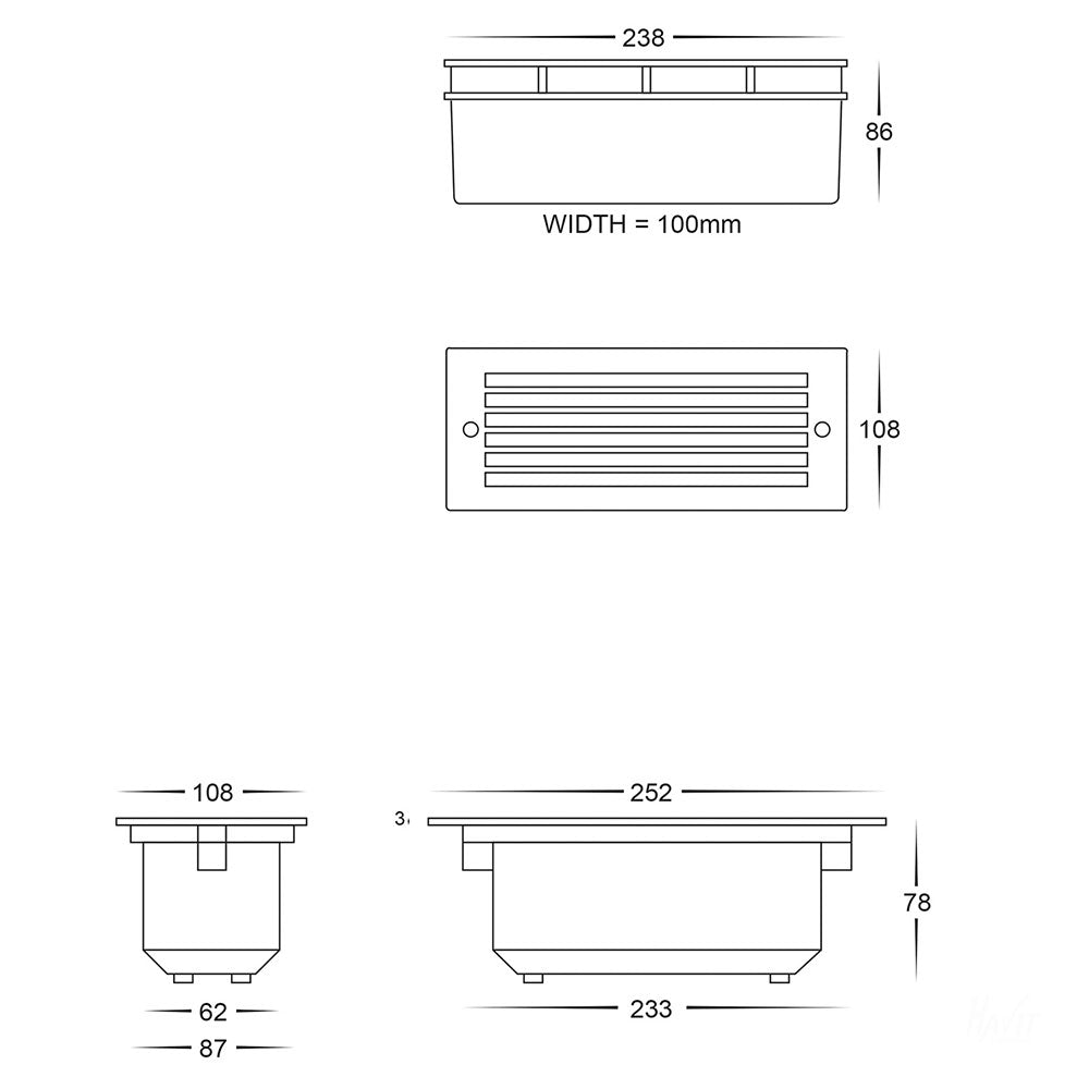 Bata 10W CCT 12V DC Grill Face LED Brick Light Stainless Steel - HV3004T-SS316-12V