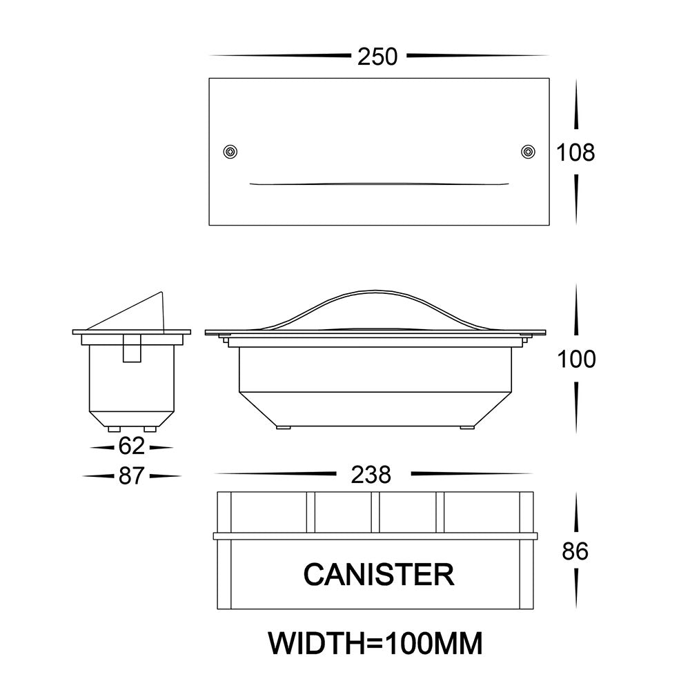 Corba 10W Recessed Brick Light Black - HV3013T-BLK-12V
