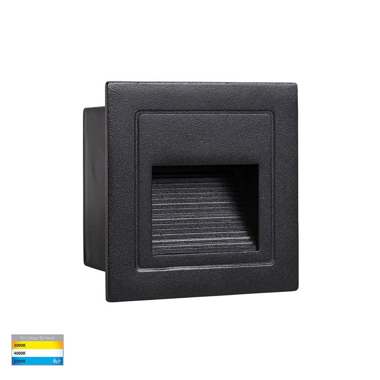 Trin 3W CCT 240V LED Recessed Large Square Step Light Black - HV3112T-BLK-240V