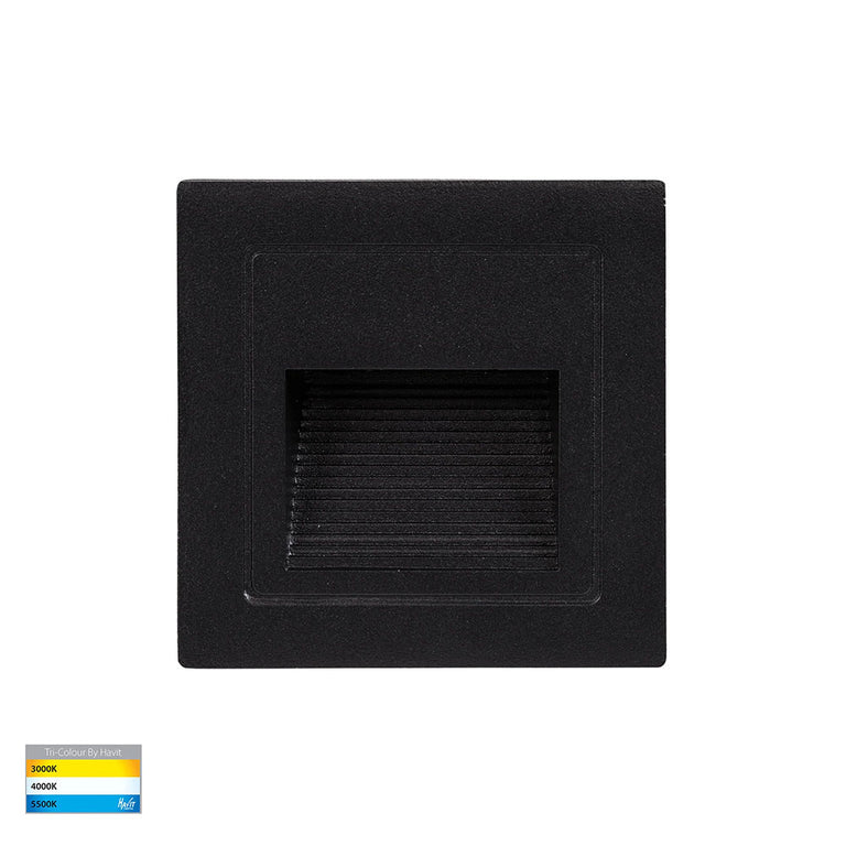 Trin 3W CCT 12V DC LED Recessed Large Square Step Light Black - HV3112T-BLK-12V