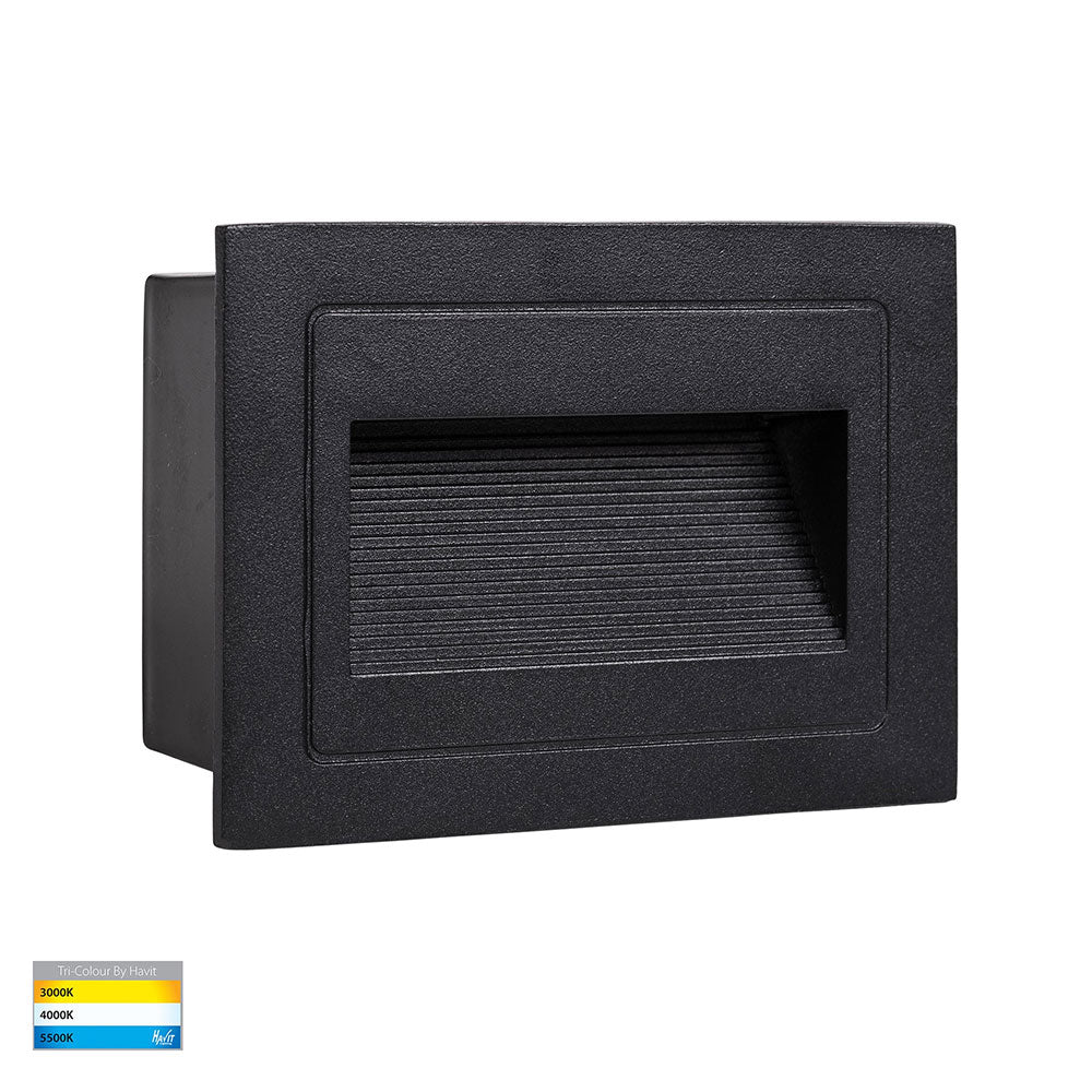 Trin 5W CCT 12V DC LED Recessed Rectangle Step Light Black - HV3113T-BLK-12V