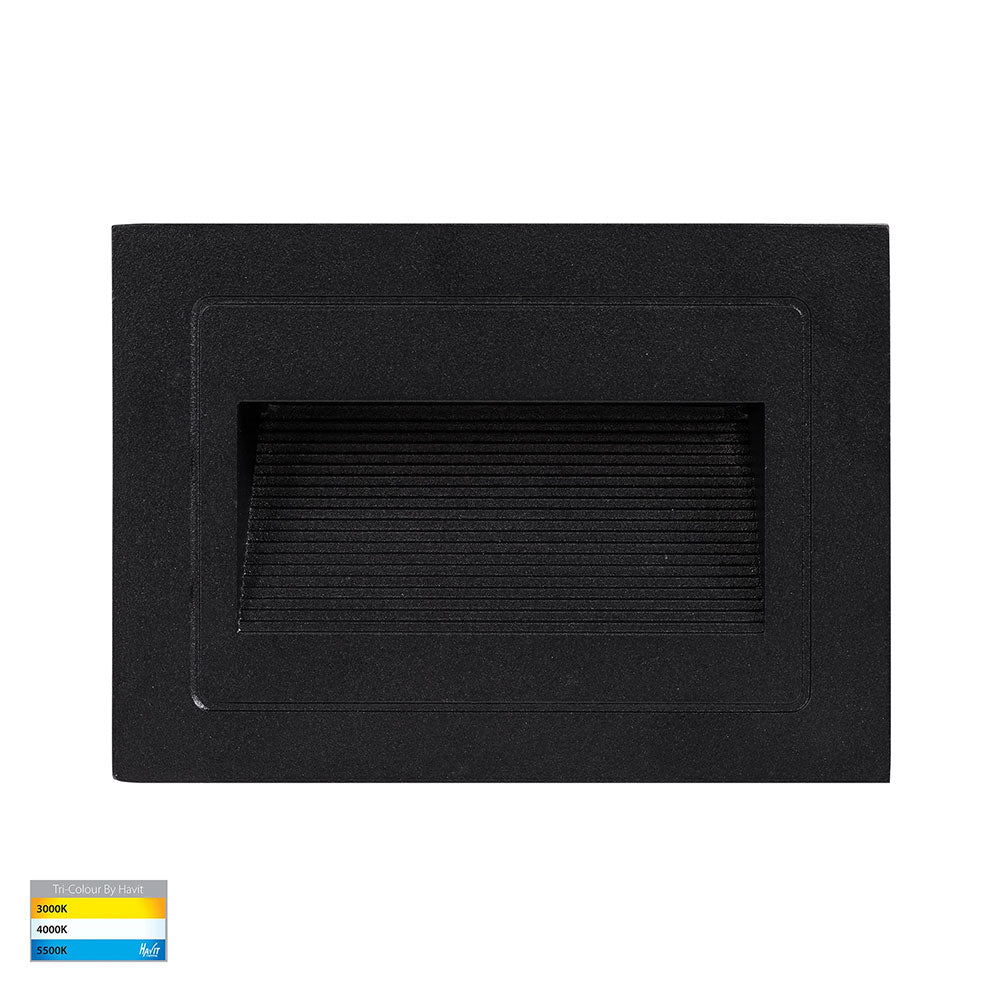 Trin 5W CCT 12V DC LED Recessed Rectangle Step Light Black - HV3113T-BLK-12V