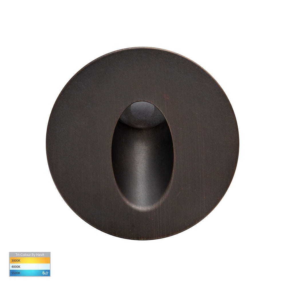 Mini Reces 1W CCT 12V DC LED Round Step Light Antique Brass - HV3206T-AB-12V