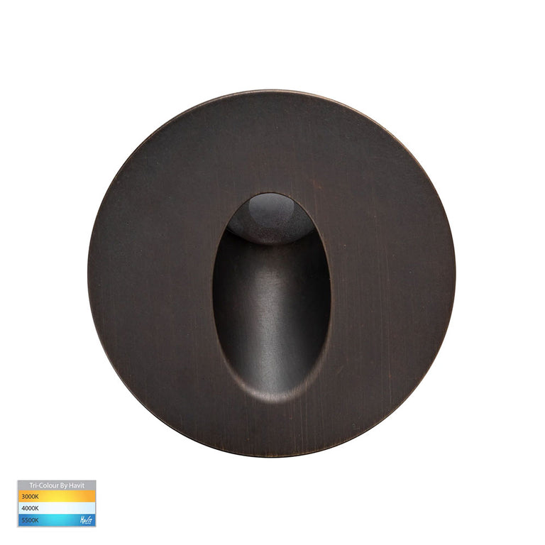 Mini Reces 1W CCT 12V DC LED Round Step Light Antique Brass - HV3206T-AB-12V