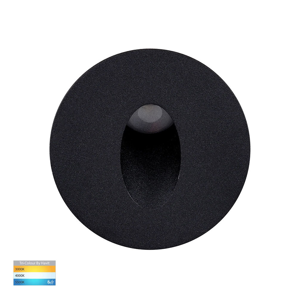 Mini Reces 1W CCT 12V DC LED Round Step Light Black - HV3206T-BLK-12V