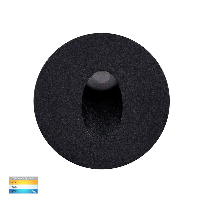 Mini Reces 1W CCT 12V DC LED Round Step Light Black - HV3206T-BLK-12V